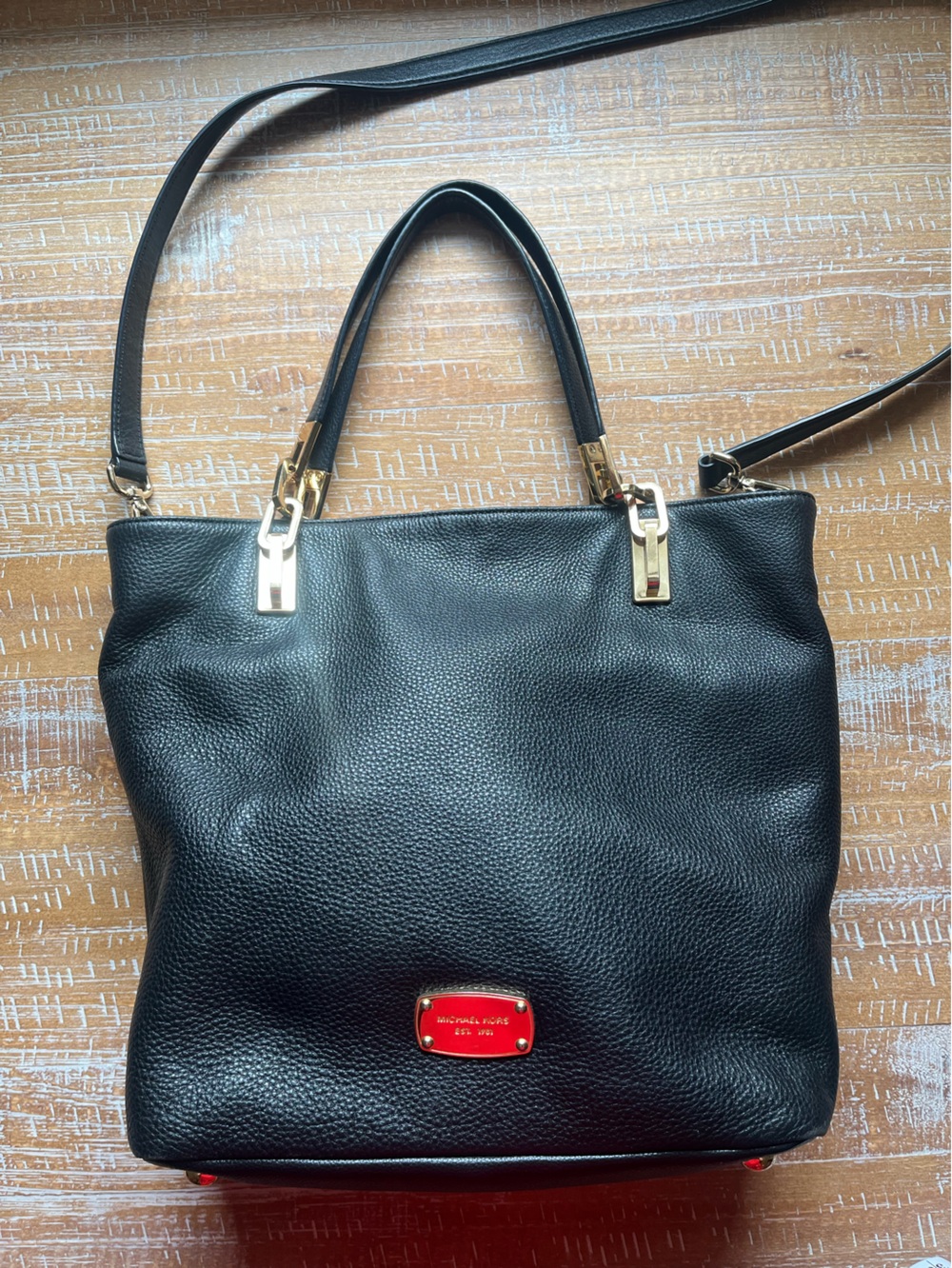 Michael Kors Black Pebbled Leather Bag with Gold Hardware